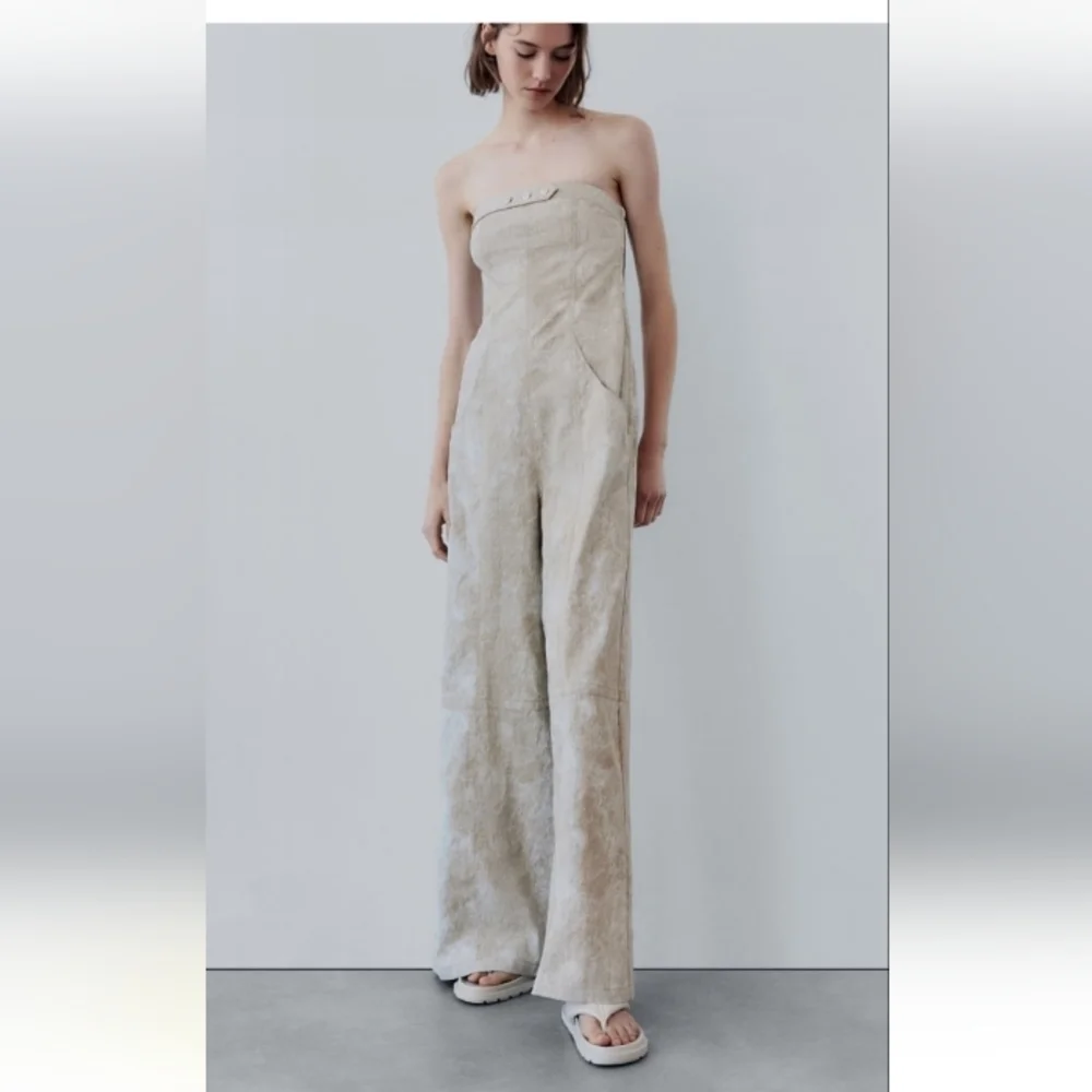 Zara Printed Linen Blend Jumpsuit